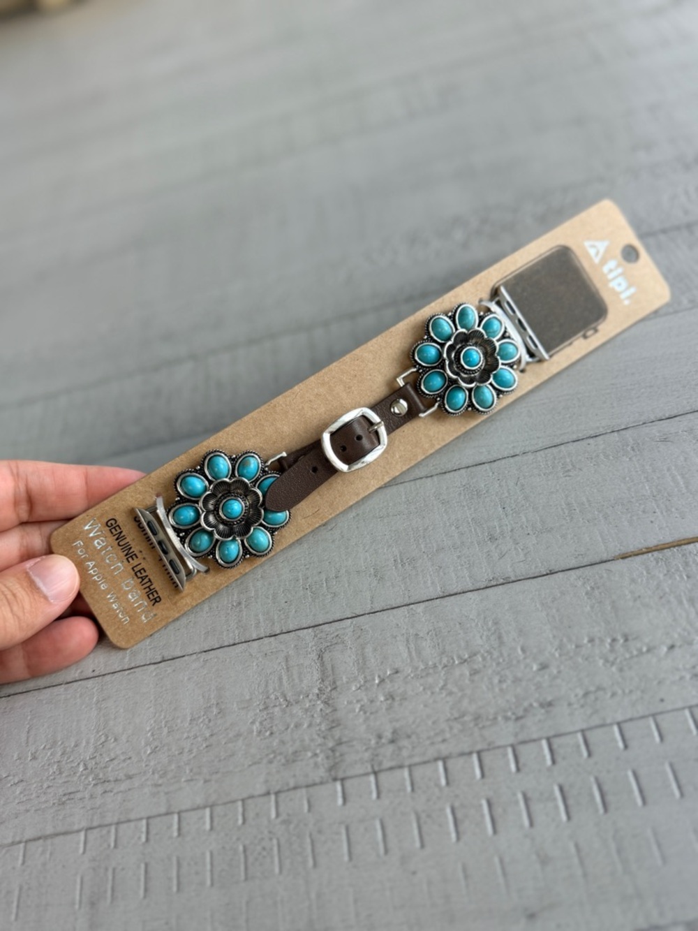Turquoise Flower Genuine Leather Apple Watch Band - Size 38mm-41mm